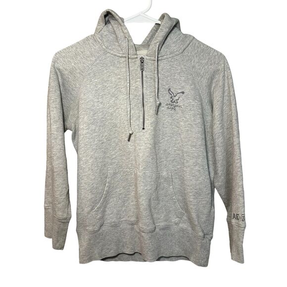 American Eagle Hoodie Women Size M Gray Pullover Preppy Academia AEO Est 77 Y2K - Picture 4 of 14